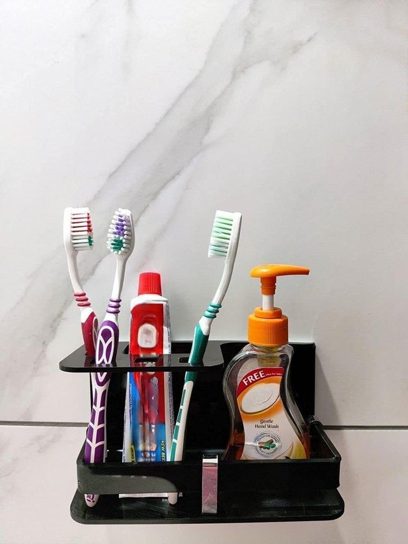 ZICOTO Wall Mount Wall Mounted self Adhesive Acrylic Tooth Brush Holder, Toothpaste Holder Stand, Tumbler Holder,Toothpaste for Bathroom Stand Organizer (SENITIZER Black) - Image 2