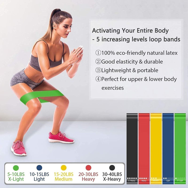 I K IMPEX Resistance Bands Set for Men and Women Pack of 5 Different Levels Elastic Band for Home Gym Long Exercise Workout Great Fitness Equipment for Training Yoga - Image 5