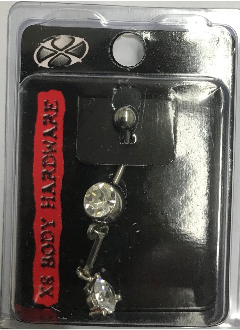 X8 BODY HARDWARE - 14G Surgical Stainless Steel 316L Navel Teardrop Crystal - Image 1