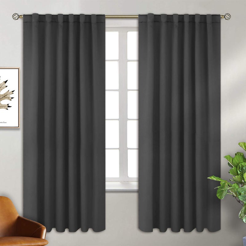 BGment الستائر التعتيم في غرفة النوم - 72 بوصة طول قضيب الجيب وعلامة التبويب الخلفية الغرفة الحرارية الستائر غلق لغرفة المعيشة 2 لوحات نافذة (52 × 72 بوصة رمادية داكنة) - Image 1