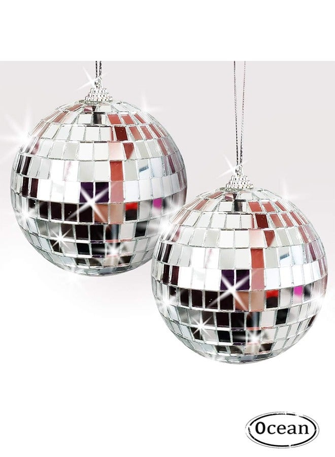 Ocean 2 Pieces Mirror Disco Ball, Silver Hanging Ball for 50s 60s 70s, Disco DJ Light Effect Party, Hanging Ball for Party Home Decoration Stage Props, School Festivals Favors Festivals (4 Inch) - Image 1