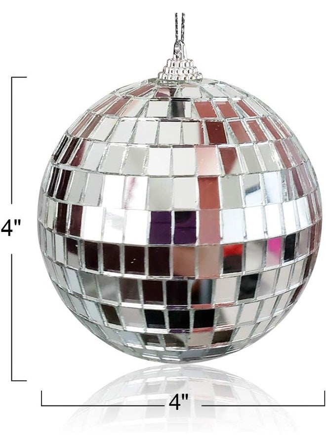 Ocean 2 Pieces Mirror Disco Ball, Silver Hanging Ball for 50s 60s 70s, Disco DJ Light Effect Party, Hanging Ball for Party Home Decoration Stage Props, School Festivals Favors Festivals (4 Inch) - Image 2