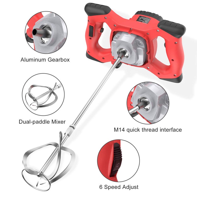 IMAYCC Electric Concrete Drilling Mixer, 2100W Hand Mortar Mixer, Adjustable M14 Stirrer, for Mixing Paint, Cement Mud, Concrete, Mortar, Fodder, etc. - Image 2