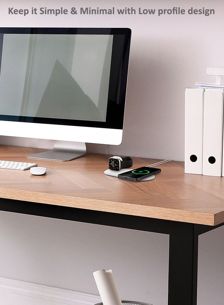 Mag Fit Duo Desktop Table Stand Designed for MagSafe Charger Pad and Apple Watch Charger - White