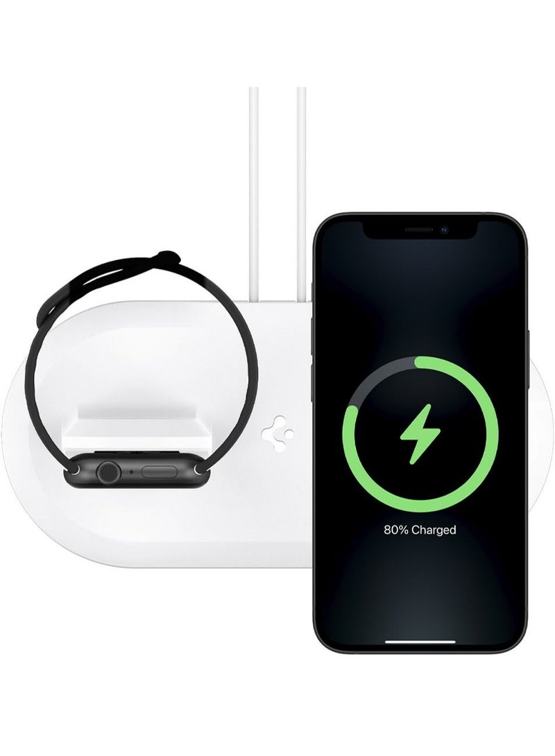 Mag Fit Duo Desktop Table Stand Designed for MagSafe Charger Pad and Apple Watch Charger - White