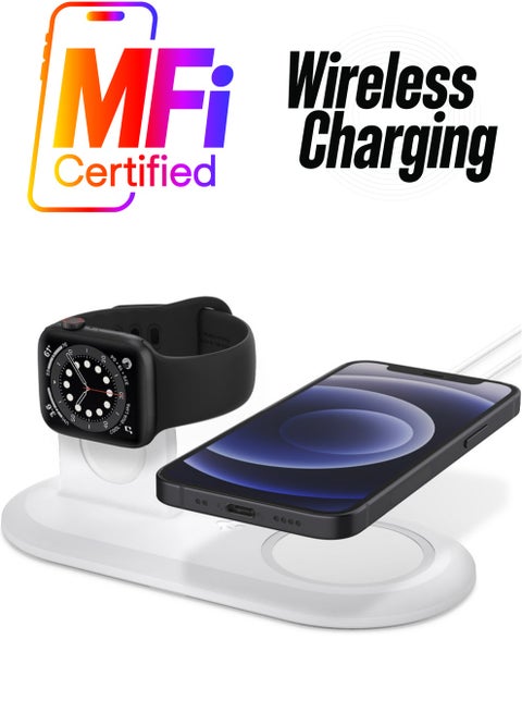 Mag Fit Duo Desktop Table Stand Designed for MagSafe Charger Pad and Apple Watch Charger - White