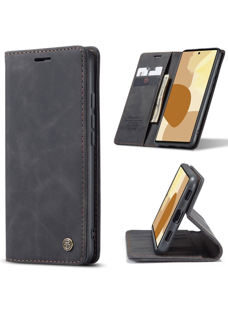 CaseMe Google Pixel 6 Pro Case Wallet, for Google Pixel 6 Pro Wallet Case Book Folding Flip Folio Case with Magnetic Kickstand Card Slots Protective Cover - Black - Image 1