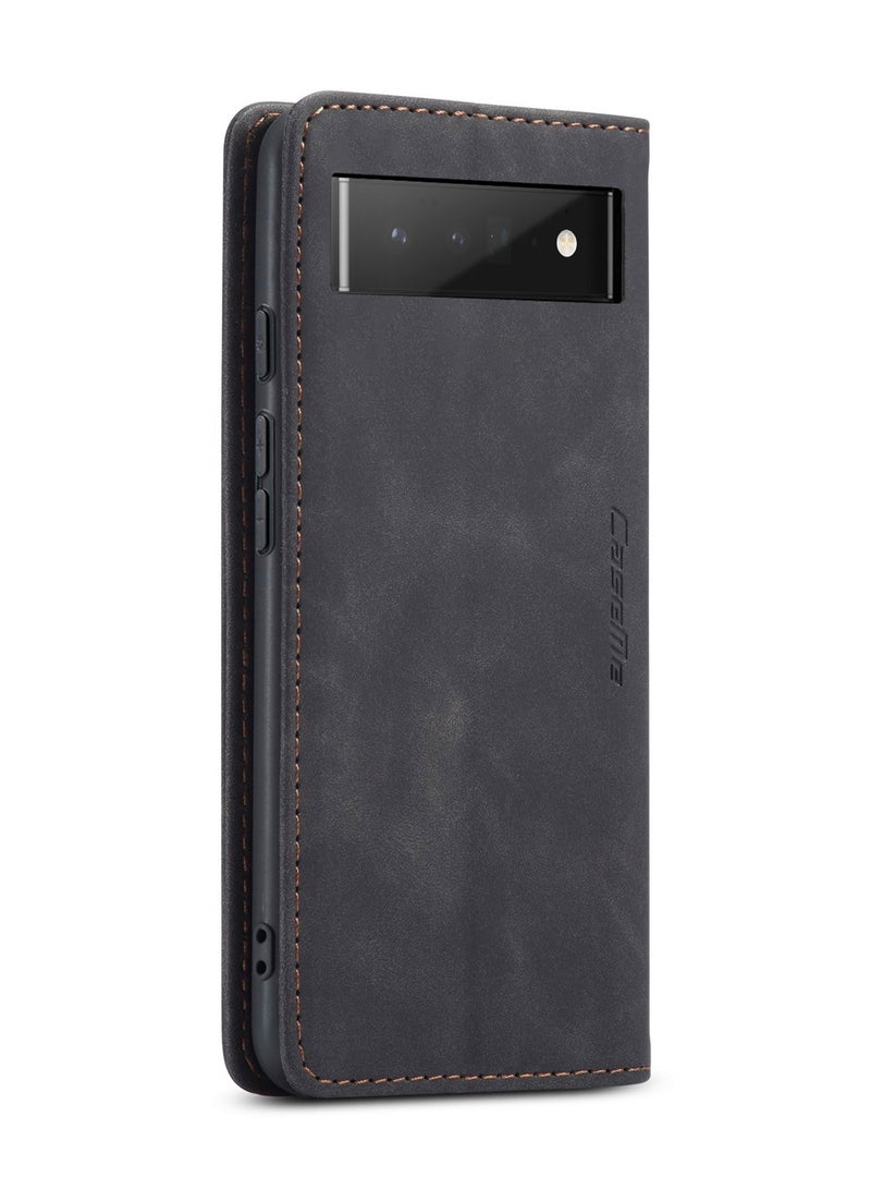 CaseMe Google Pixel 6 Pro Case Wallet, for Google Pixel 6 Pro Wallet Case Book Folding Flip Folio Case with Magnetic Kickstand Card Slots Protective Cover - Black - Image 3