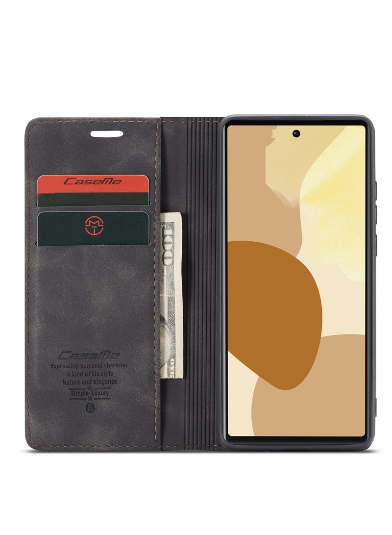 CaseMe Google Pixel 6 Pro Case Wallet, for Google Pixel 6 Pro Wallet Case Book Folding Flip Folio Case with Magnetic Kickstand Card Slots Protective Cover - Black - Image 4