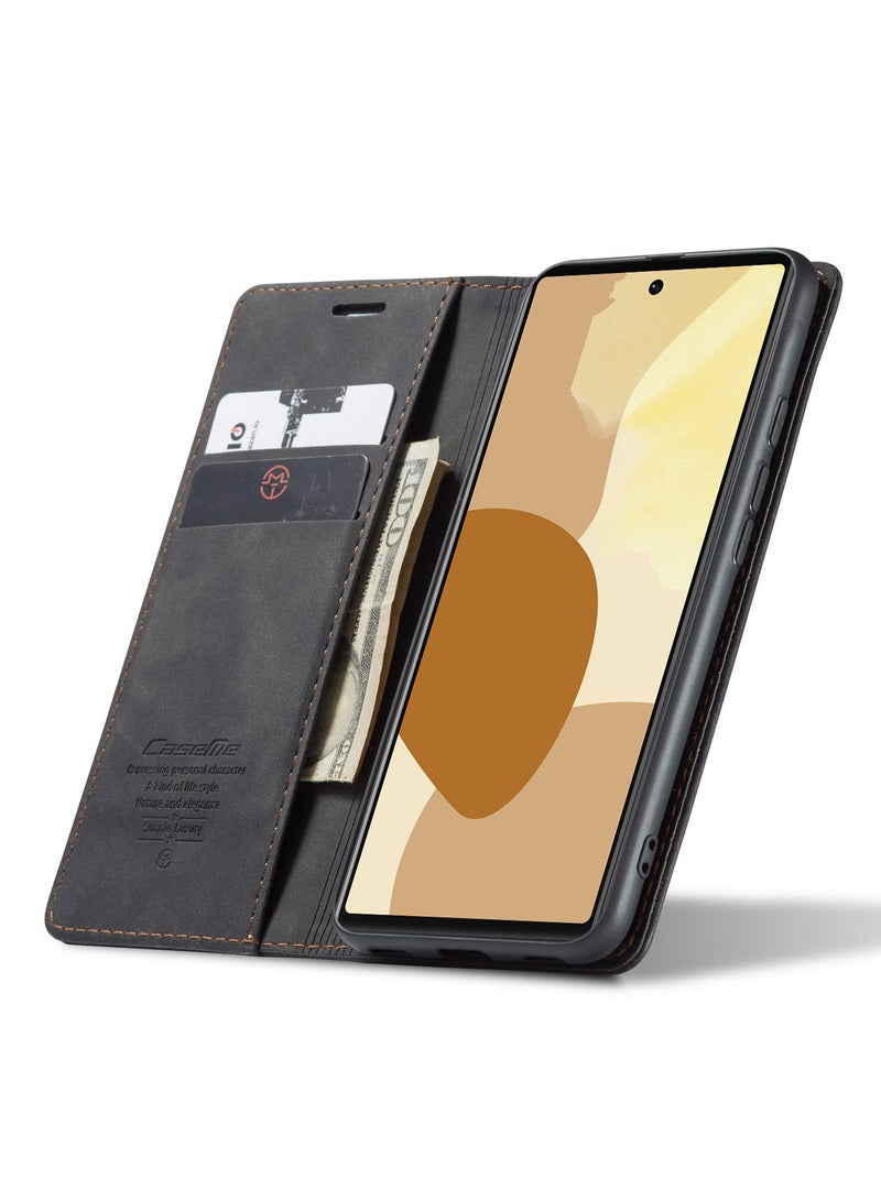 CaseMe Google Pixel 6 Pro Case Wallet, for Google Pixel 6 Pro Wallet Case Book Folding Flip Folio Case with Magnetic Kickstand Card Slots Protective Cover - Black - Image 5