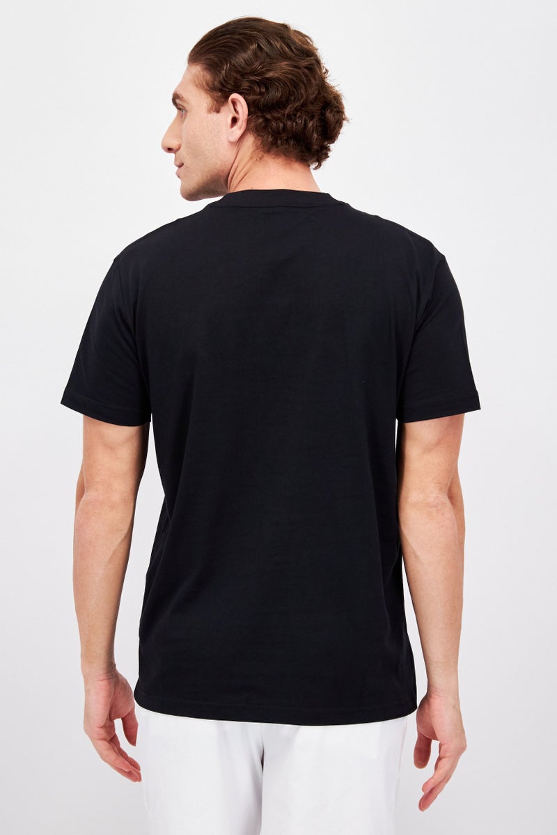 ESPRIT تي شيرت رجالي بأكمام قصيرة وياقة دائرية بشعار العلامة التجارية، أسود - Image 3