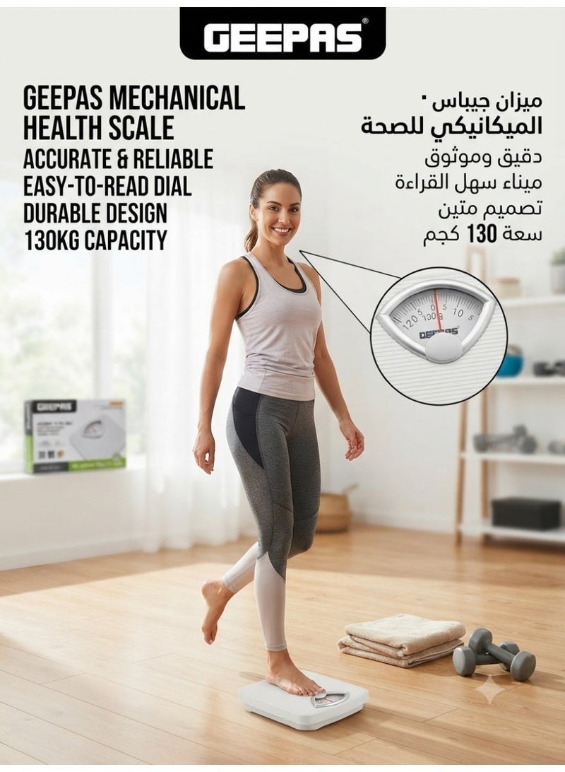 Geepas GBS4162N Mechanical Bathroom Scale, 130kg Capacity, Analog Weight Machine, Anti-Skid Design, Battery-Free - Image 5