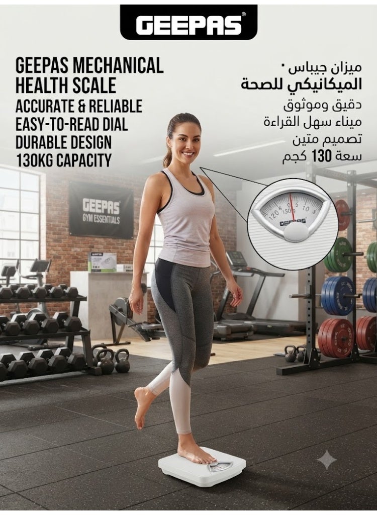 Geepas GBS4162N Mechanical Bathroom Scale, 130kg Capacity, Analog Weight Machine, Anti-Skid Design, Battery-Free - Image 4