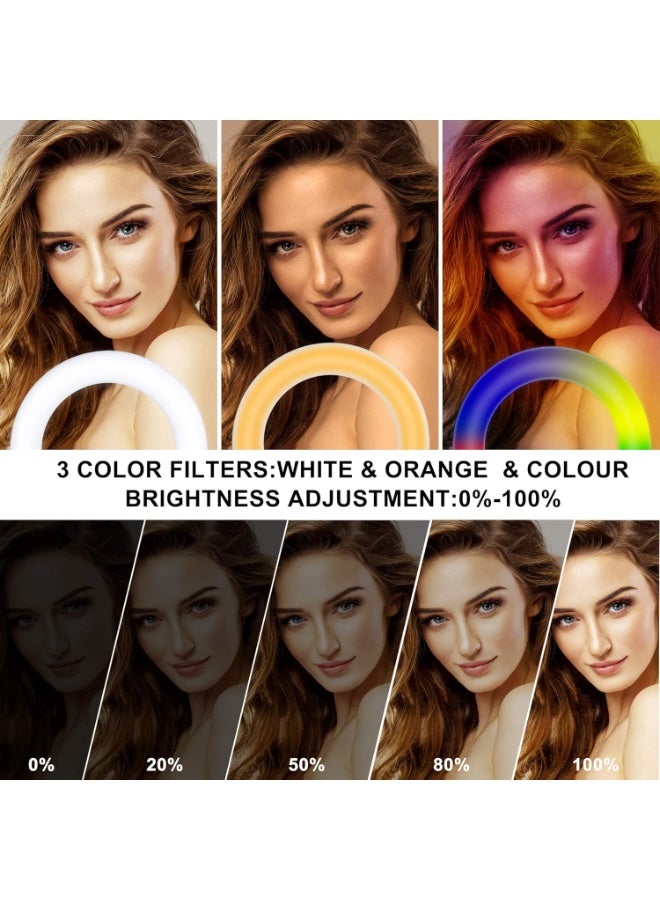 25cm LED Ring Light with Tripod Stand – 11 Lighting Modes, Dual Phone Holders, Bluetooth Remote – Ideal for Makeup, Selfies, and Video Recording  - Image 4