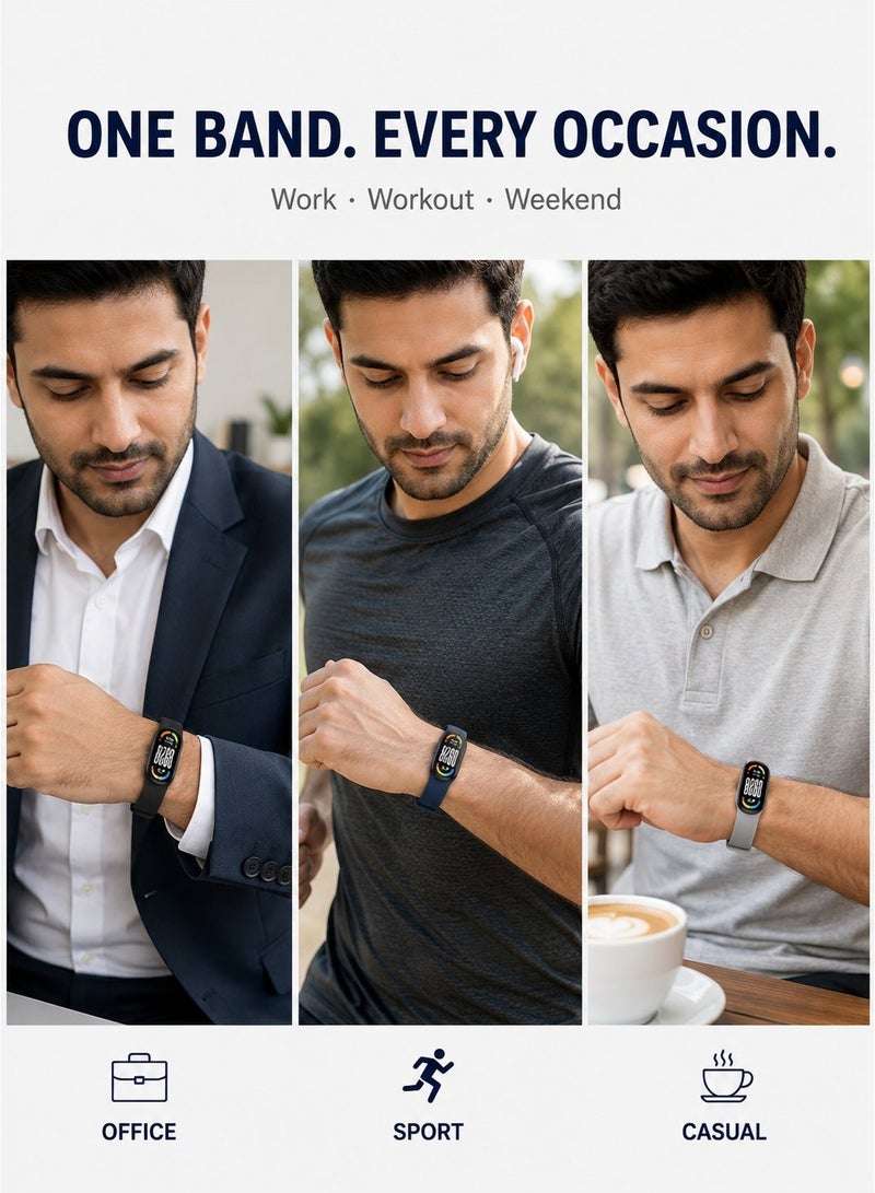 SARAOONT 3 Pieces Band Strap Compatible with Xiaomi Smart Band 10/9/8, Soft Silicone, Adjustable Sport Wrist Strap, for Men & Women, Black/Midnight Blue/Grey - Image 4
