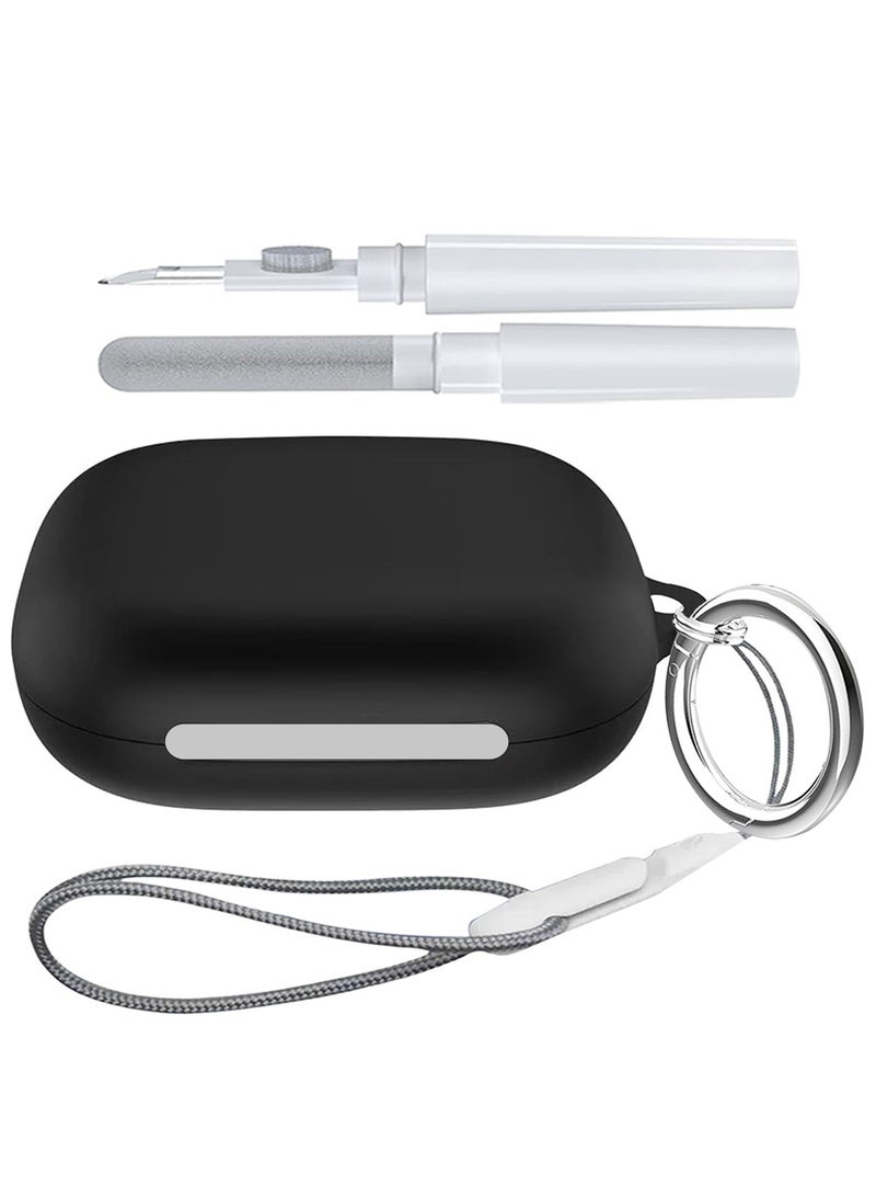 for Anker Soundcore AeroFit Case, Soft Silicone Cover, with Carabiner Lanyard Cleaning Kit, Black - Image 1