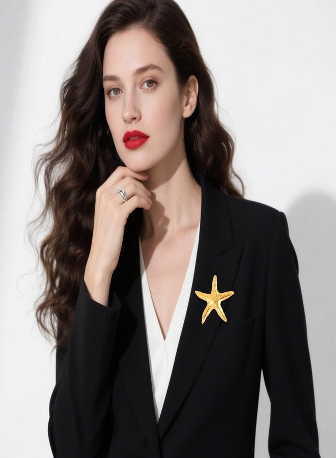 PLwelth Ocean Starfish Brooch Pins for Women Men Gold Charm Sea Star Lapel Pins Elegant Starfish Brooch for Suits Hat Clothes Jacket Dress Decor Summer Beach Party Jewelry Accessories Gifts - Image 3