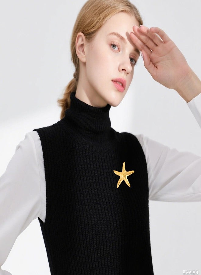 PLwelth Ocean Starfish Brooch Pins for Women Men Gold Charm Sea Star Lapel Pins Elegant Starfish Brooch for Suits Hat Clothes Jacket Dress Decor Summer Beach Party Jewelry Accessories Gifts - Image 4