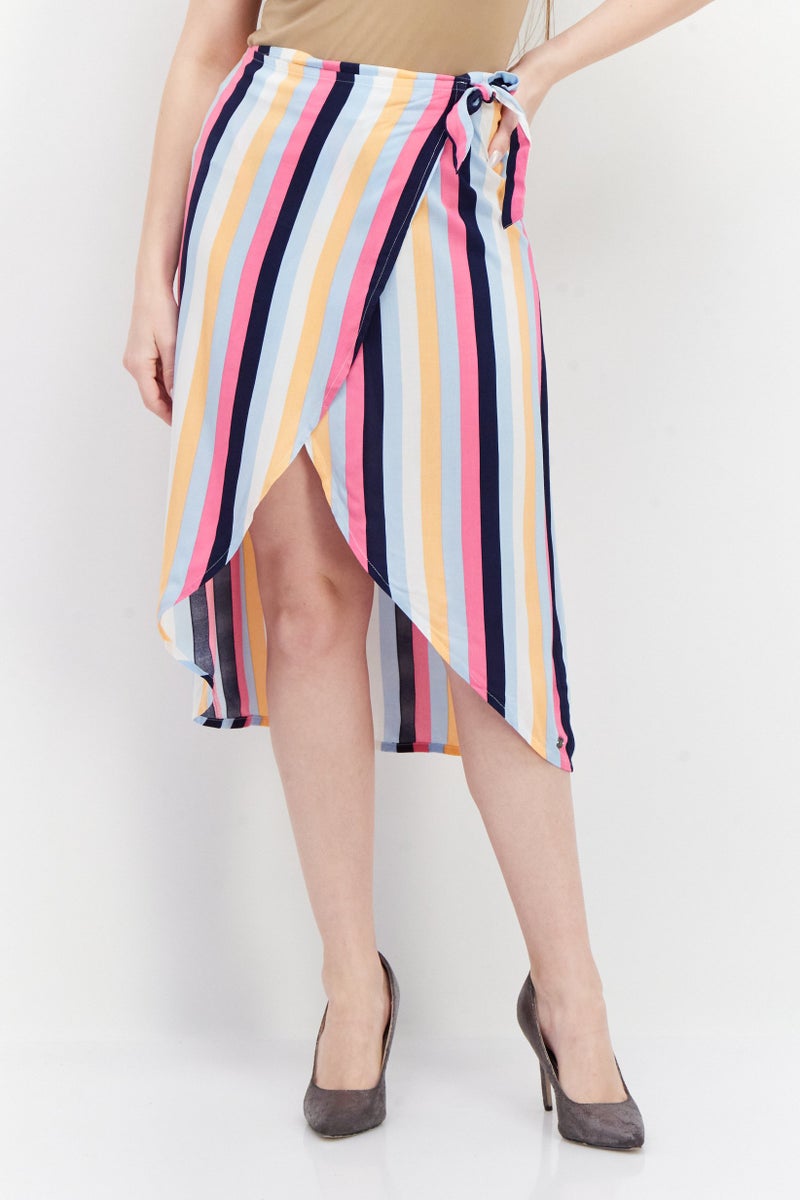 Roxy Women Stripe Wrap Skirt, Orange Combo - Image 1