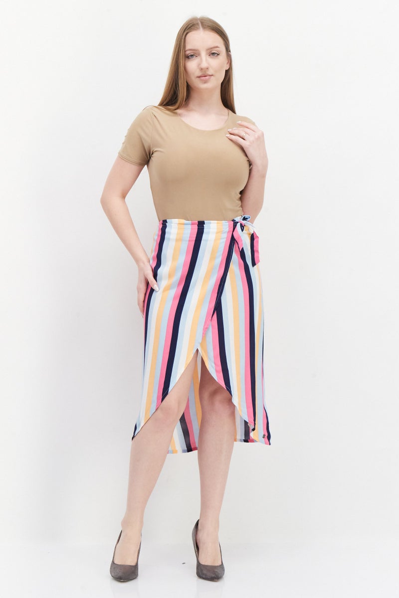 Roxy Women Stripe Wrap Skirt, Orange Combo - Image 2