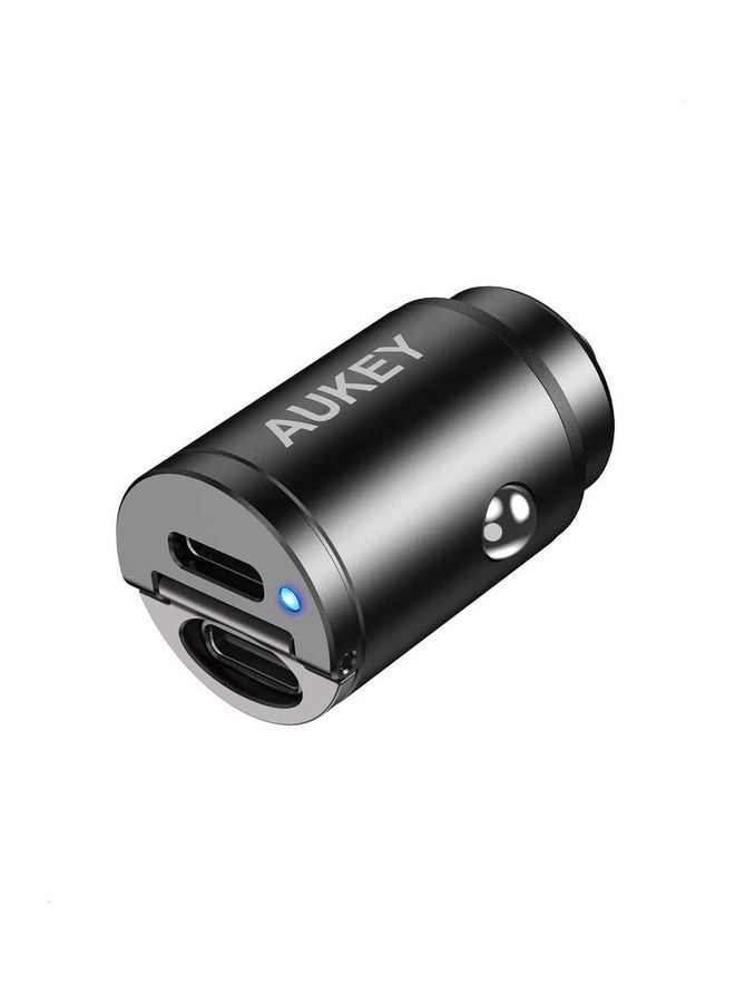 Aukey PD Nano Car Charger 30W 2-Port Dual USB-C A4 Black - Image 2