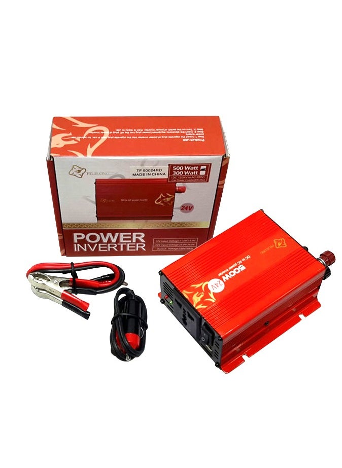 Al Khateeb 500W Power Inverter Dc 24V To Ac 220V Converter With Alligator Battery Clamp, Red With Usb/Fuse 