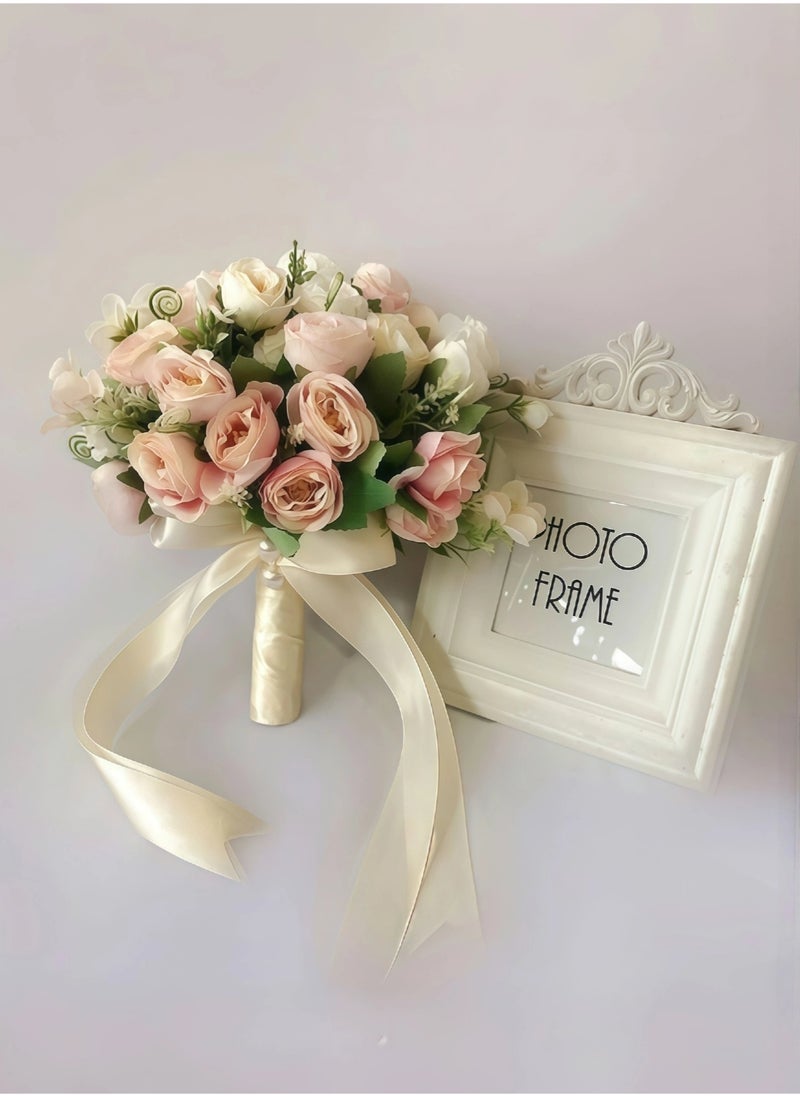 CHU DAI Wedding Bouquets for Bride Bridesmaid Bouquet Champagne White Artificial Roses Flowers for Wedding Valentine's Day Church Home Decoration  - Image 1