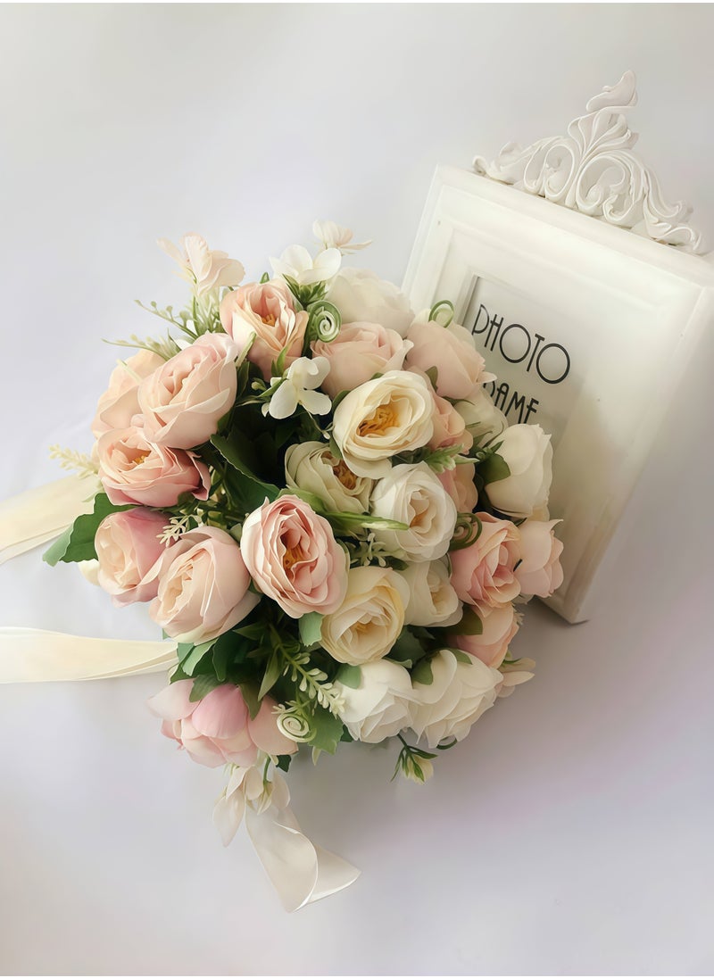 CHU DAI Wedding Bouquets for Bride Bridesmaid Bouquet Champagne White Artificial Roses Flowers for Wedding Valentine's Day Church Home Decoration  - Image 4