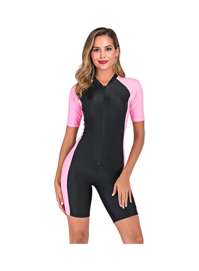 NIBEMINENT Short Sleeve Contrast Panel One Piece Swimming Wear Multicolour - Image 1