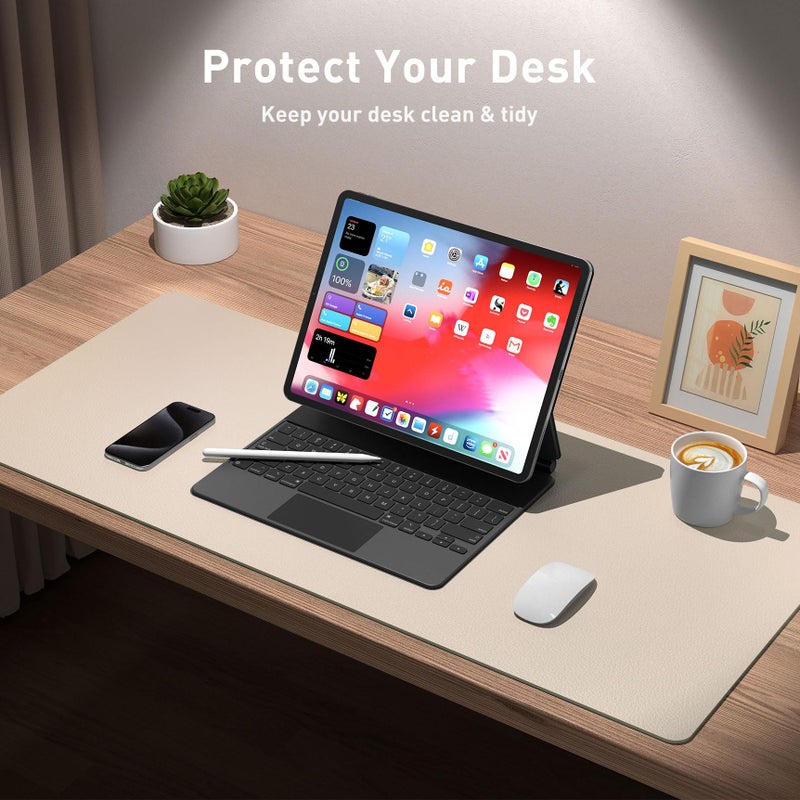 Aothia Large PU Leather Desk Pad Protector â€“ Non-Slip Mouse Pad & Writing Mat for Office/Home, Waterproof, Easy to Clean (31.5" x 15.7", Eggshell) - Image 4