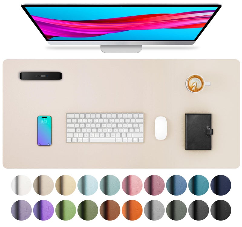 Aothia Large PU Leather Desk Pad Protector â€“ Non-Slip Mouse Pad & Writing Mat for Office/Home, Waterproof, Easy to Clean (31.5" x 15.7", Eggshell) - Image 1