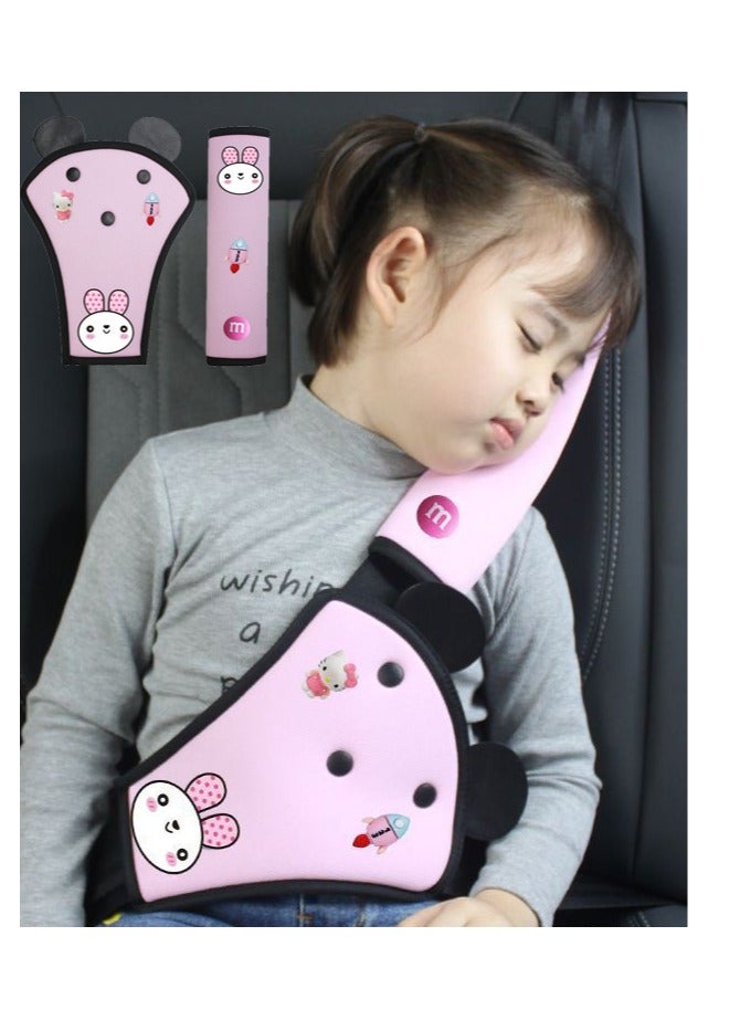 Innoshine 2 pcs Pink Kids Seat Belt Pad Adjuster＆Covers Head-Rest Seat belt Pillow Belly & Shoulder Support Toddler Safety Carton Kids Seatbelt Pad for Girls - Image 1