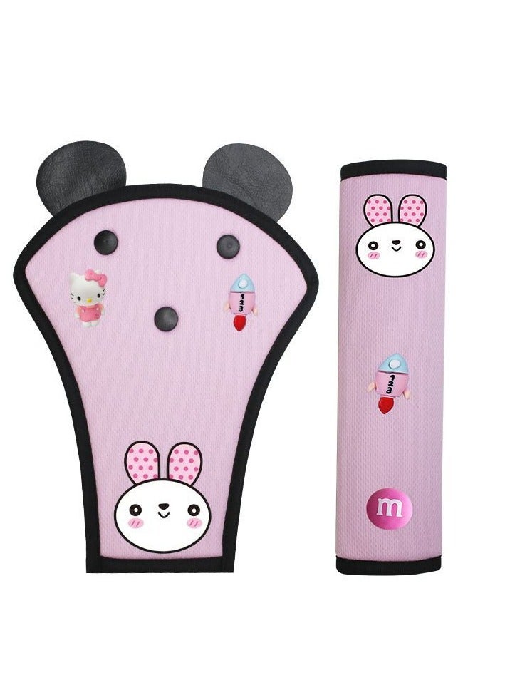 Innoshine 2 pcs Pink Kids Seat Belt Pad Adjuster＆Covers Head-Rest Seat belt Pillow Belly & Shoulder Support Toddler Safety Carton Kids Seatbelt Pad for Girls - Image 2