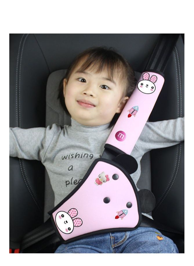 Innoshine 2 pcs Pink Kids Seat Belt Pad Adjuster＆Covers Head-Rest Seat belt Pillow Belly & Shoulder Support Toddler Safety Carton Kids Seatbelt Pad for Girls - Image 3
