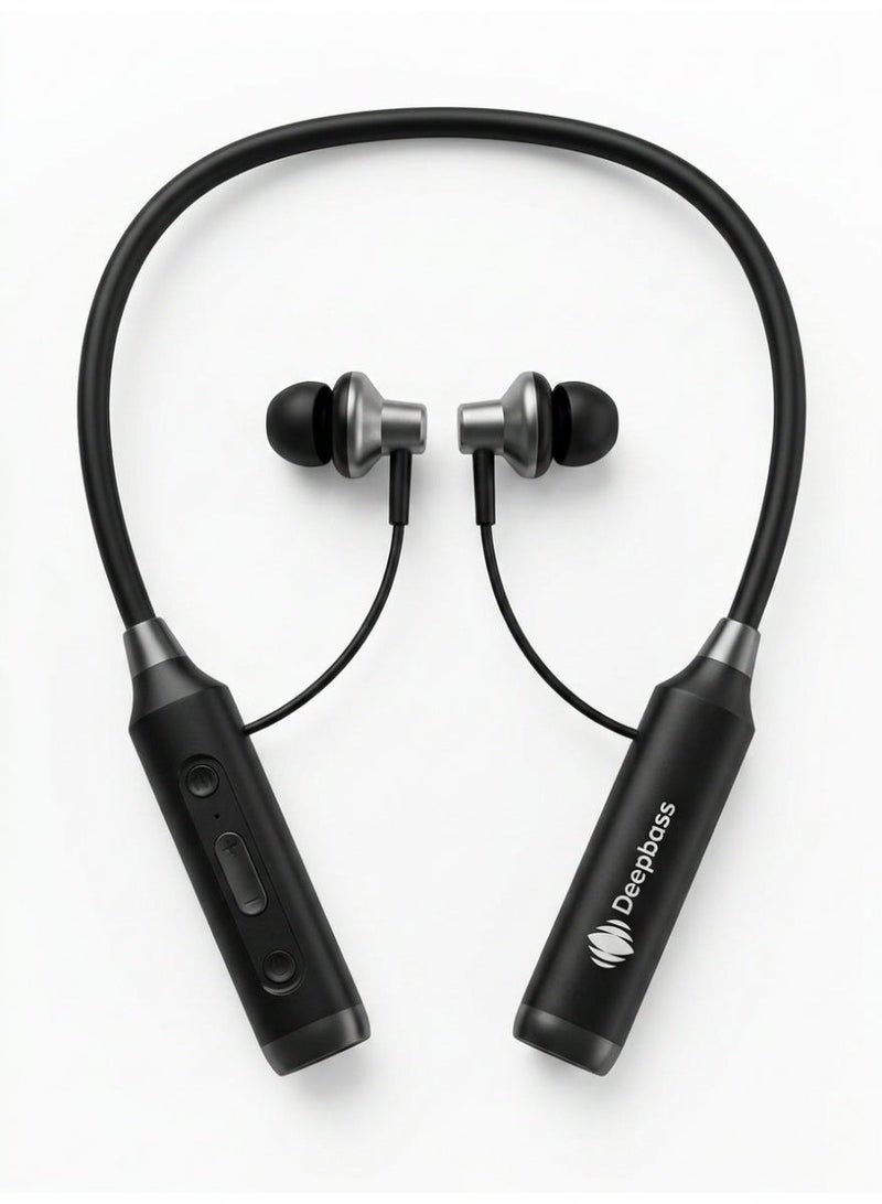 سماعات لاسلكية بلوتوث ديب بيس DW-110 مع مايكروفون، سماعات أذن داخلية عازلة للضوضاء، صوت جهير ستيريو عالي الدقة، بطارية طويلة الأمد للرياضة والألعاب والمكالمات - أسود - Image 1