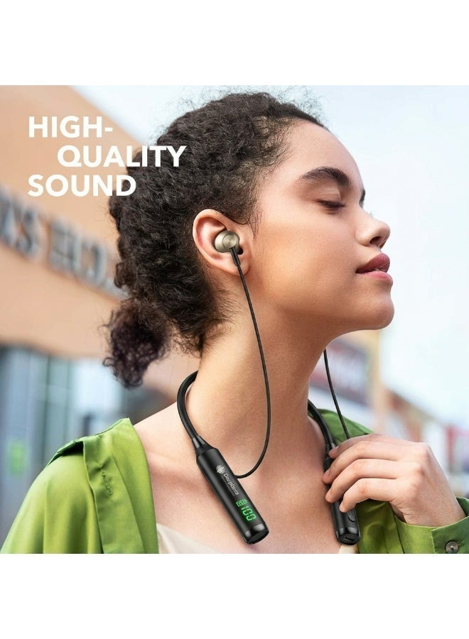 سماعات لاسلكية بلوتوث ديب بيس DW-110 مع مايكروفون، سماعات أذن داخلية عازلة للضوضاء، صوت جهير ستيريو عالي الدقة، بطارية طويلة الأمد للرياضة والألعاب والمكالمات - أسود - Image 4