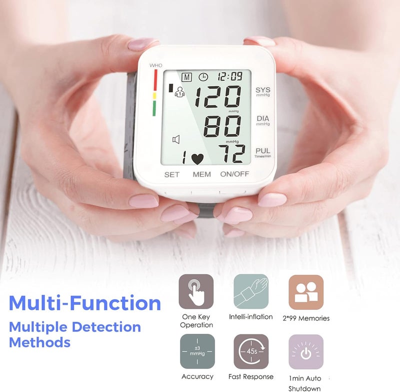 MMIZOO Wrist Blood Pressure Monitor Bp Monitor Large LCD Display Blood Pressure Machine Adjustable Wrist Cuff 531768 inch Automatic 99x2 Sets Memory with Carrying Case for Home Use W1681 - Image 3