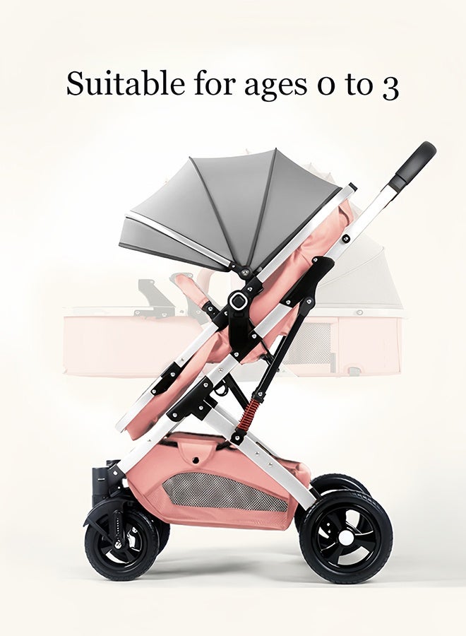 آي كي عربة أطفال 2 في 1 وردية بفتحات تهوية ثلاثية الأبعاد مع امتصاص مزدوج للصدمات - مقعد قابل للعكس، طي بيد واحدة، تصميم مرتفع مناسب من الولادة حتى 3 سنوات - Image 3
