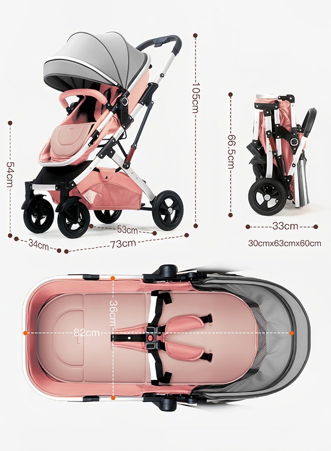 آي كي عربة أطفال 2 في 1 وردية بفتحات تهوية ثلاثية الأبعاد مع امتصاص مزدوج للصدمات - مقعد قابل للعكس، طي بيد واحدة، تصميم مرتفع مناسب من الولادة حتى 3 سنوات - Image 4
