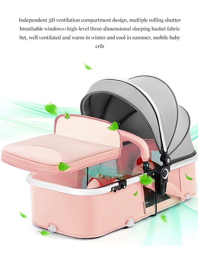 آي كي عربة أطفال 2 في 1 وردية بفتحات تهوية ثلاثية الأبعاد مع امتصاص مزدوج للصدمات - مقعد قابل للعكس، طي بيد واحدة، تصميم مرتفع مناسب من الولادة حتى 3 سنوات - Image 5