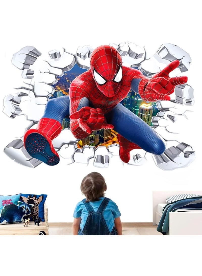 Spiderman Children's Room Spiderman 3D Effect Sticker Wall Sticker Spiderman in Wall Breakthrough Hole Children's Room Wall Sticker for Children's Room Living Room Wall Decoration - Image 1