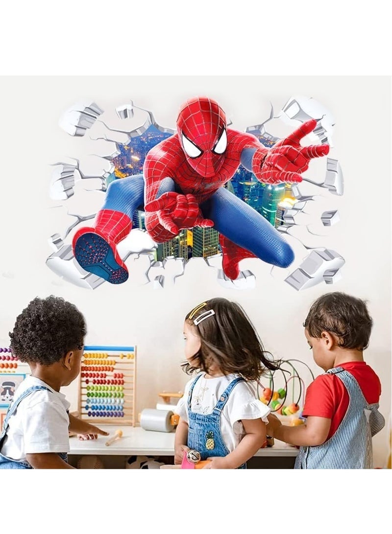 Spiderman Children's Room Spiderman 3D Effect Sticker Wall Sticker Spiderman in Wall Breakthrough Hole Children's Room Wall Sticker for Children's Room Living Room Wall Decoration - Image 4