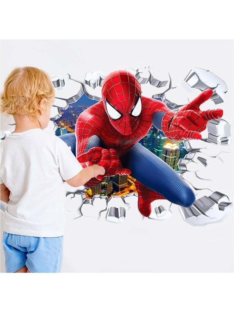 Spiderman Children's Room Spiderman 3D Effect Sticker Wall Sticker Spiderman in Wall Breakthrough Hole Children's Room Wall Sticker for Children's Room Living Room Wall Decoration - Image 5
