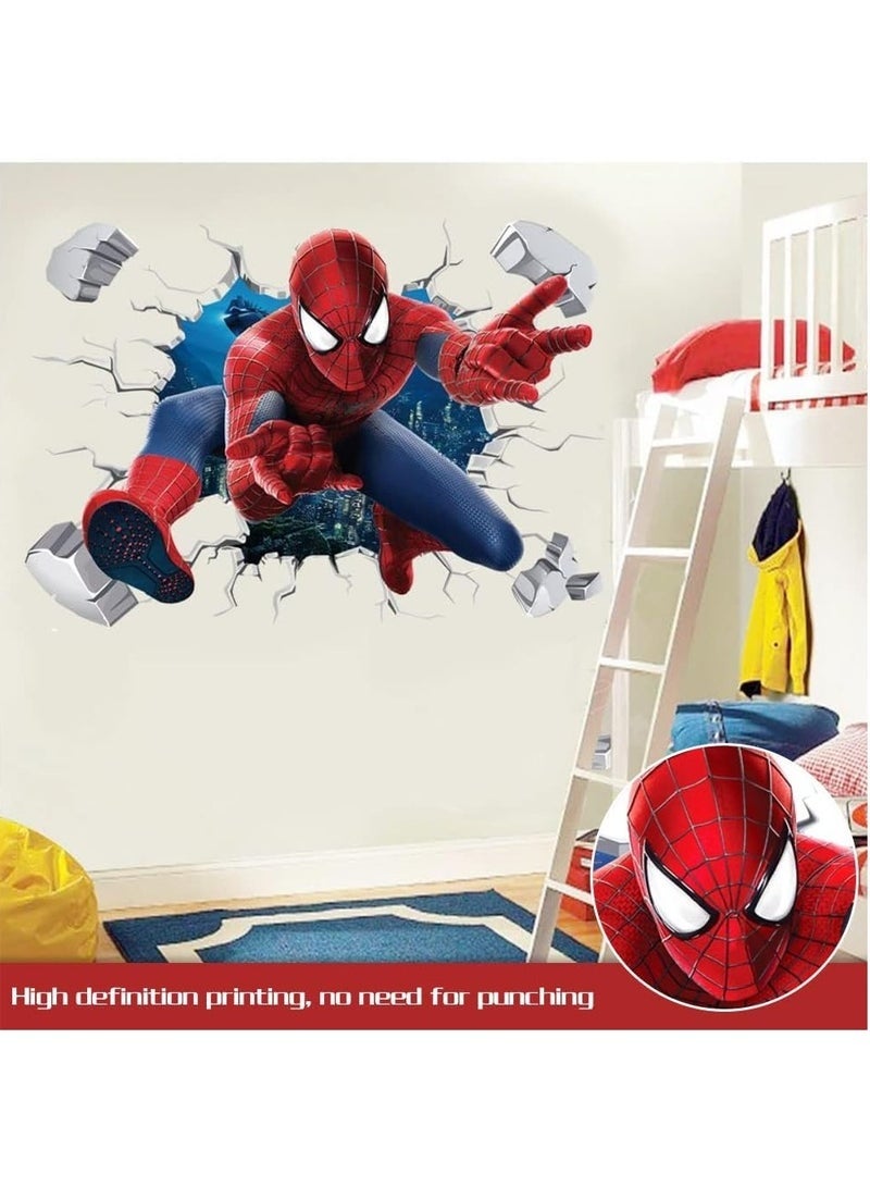 Spiderman Children's Room Spiderman 3D Effect Sticker Wall Sticker Spiderman in Wall Breakthrough Hole Children's Room Wall Sticker for Children's Room Living Room Wall Decoration - Image 2