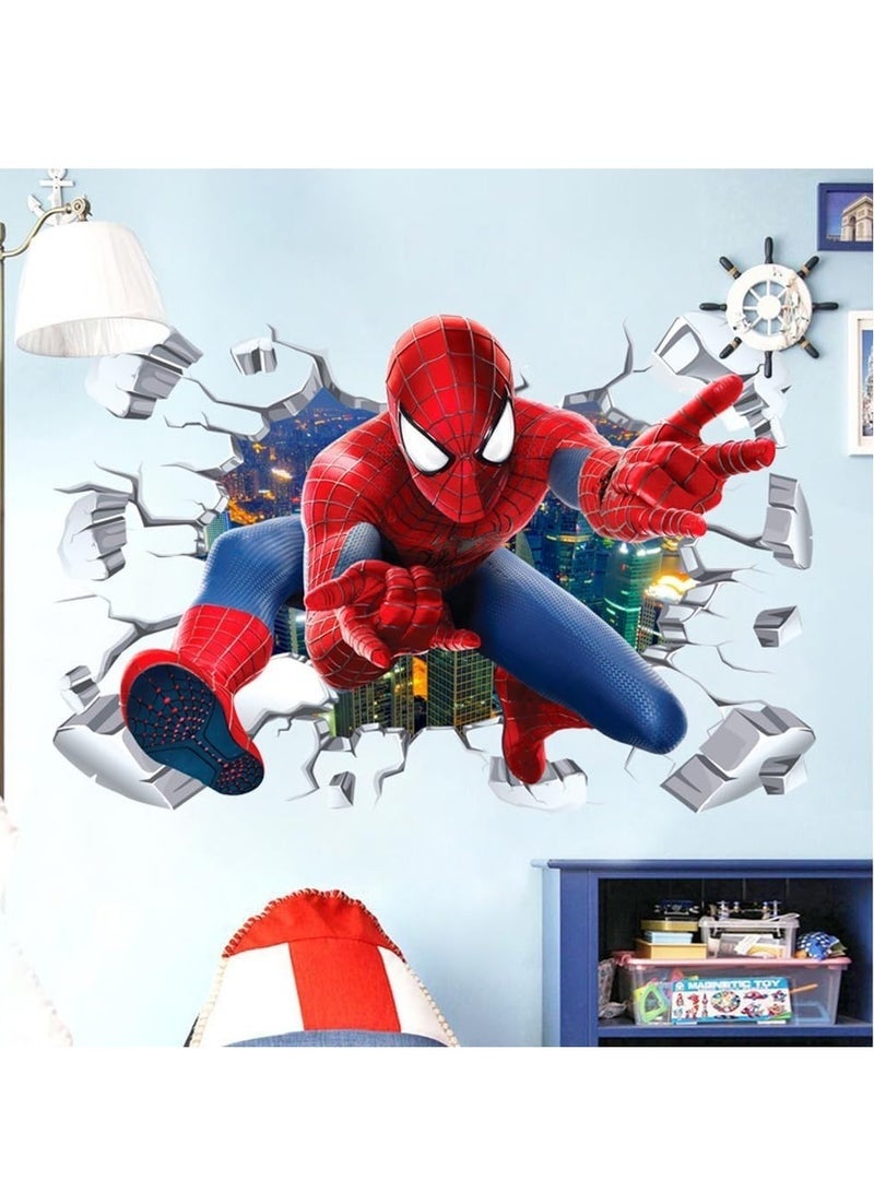 Spiderman Children's Room Spiderman 3D Effect Sticker Wall Sticker Spiderman in Wall Breakthrough Hole Children's Room Wall Sticker for Children's Room Living Room Wall Decoration - Image 3