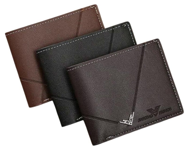 3pcs/set Men's PU Leather Wallet, Soft Stylish Plaid Pattern Wallet, Large Capacity Multi Card Slots, Can Store Large Size Papers, Small Coin Pocket, Credit Card ID Card Photo Slots, Business Style and Casual, Perfect Gift for Men