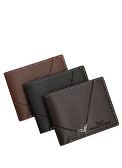 Generic 3pcs/set Men's PU Leather Wallet, Soft Stylish Plaid Pattern Wallet, Large Capacity Multi Card Slots, Can Store Large Size Papers, Small Coin Pocket, Credit Card ID Card Photo Slots, Business Style and Casual, Perfect Gift for Men  - Image 1