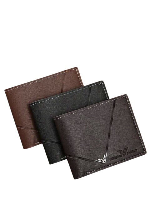3pcs/set Men's PU Leather Wallet, Soft Stylish Plaid Pattern Wallet, Large Capacity Multi Card Slots, Can Store Large Size Papers, Small Coin Pocket, Credit Card ID Card Photo Slots, Business Style and Casual, Perfect Gift for Men