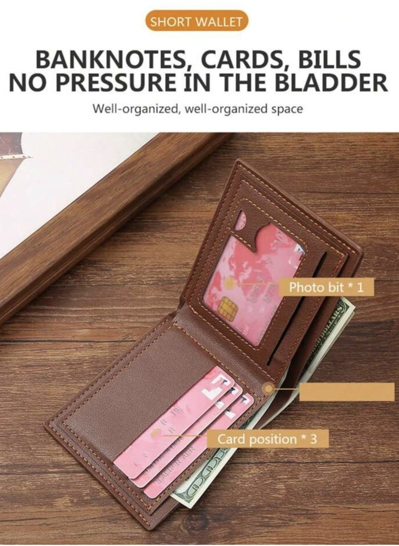 Generic - 3pcs/set Men's PU Leather Wallet, Soft Stylish Plaid Pattern Wallet, Large Capacity Multi Card Slots, Can Store Large Size Papers, Small Coin Pocket, Credit Card ID Card Photo Slots, Business Style and Casual, Perfect Gift for Men - Image 1