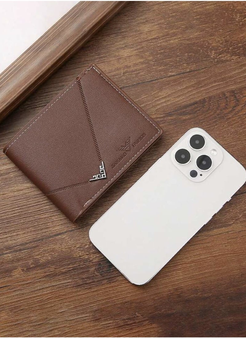 Generic - 3pcs/set Men's PU Leather Wallet, Soft Stylish Plaid Pattern Wallet, Large Capacity Multi Card Slots, Can Store Large Size Papers, Small Coin Pocket, Credit Card ID Card Photo Slots, Business Style and Casual, Perfect Gift for Men - Image 1